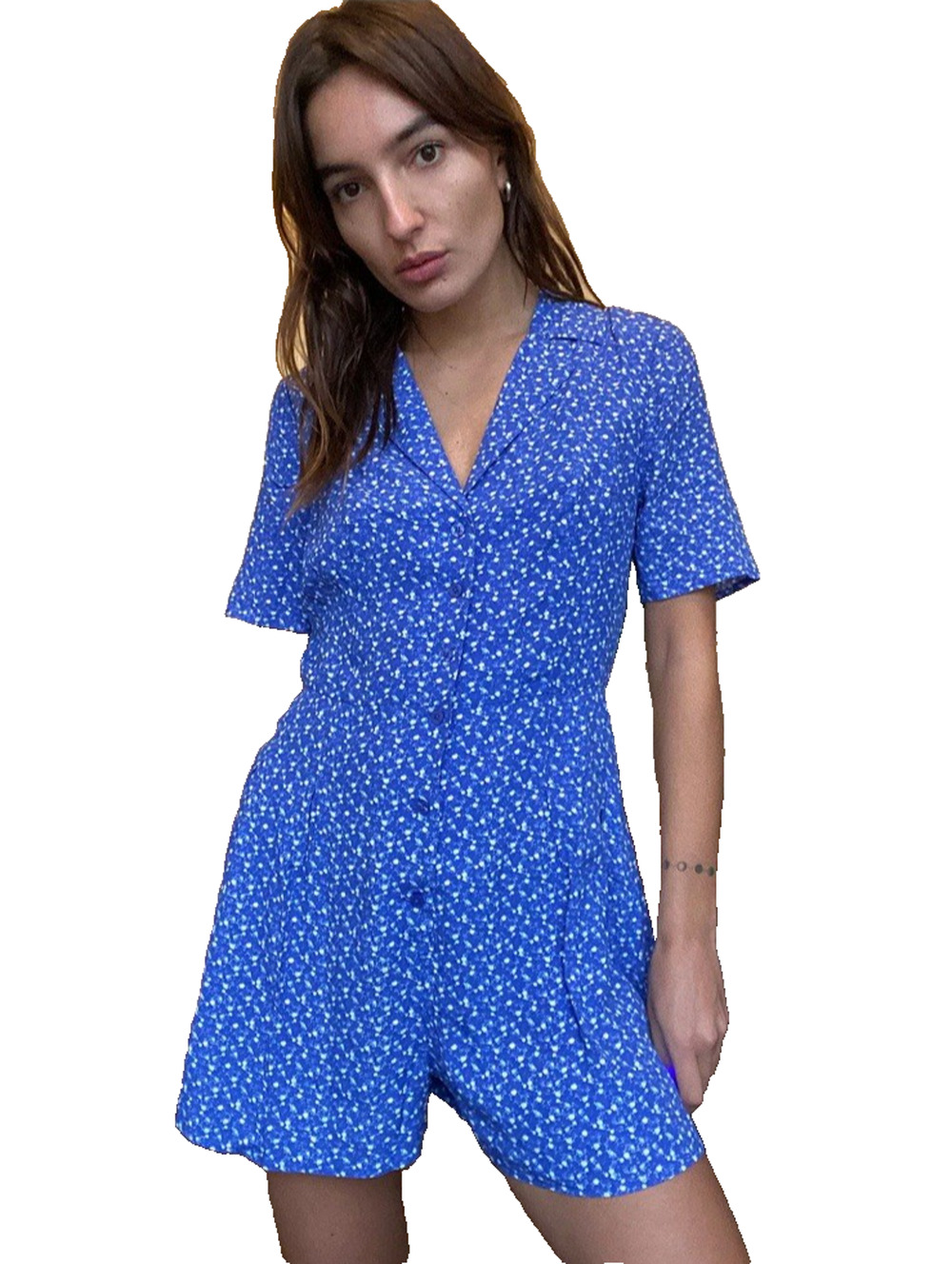 Urban Outfiters Short Jumper Womens Small Blue Floral Hattie Floral Playsuit
